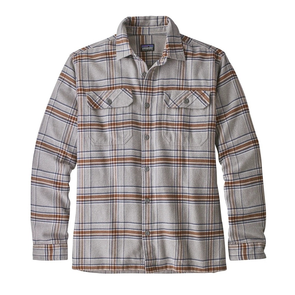 Patagonia Mens Organic Cotton Plaid Fjord Flannel Shirt Grey Brown 53947 Large